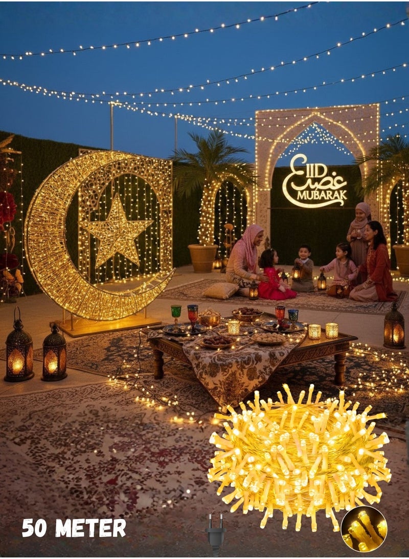مودي أضواء رمضان الخارجية بطول 50 مترًا و480 مصباح LED أبيض دافئ - سلسلة أضواء خرافية مقاومة للماء بمعيار IP44 للحديقة، وتزيين شجرة عيد الميلاد، وزينة رمضان الخارجية، وزينة العيد، والعطلات، وديكور التخييم - Image 1